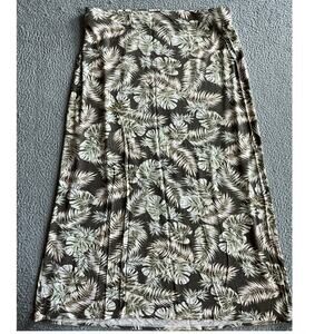 J. Jill Midi Skirt Medium Hawaiian Floral Leg Pull On Cream Brown Beach Boho